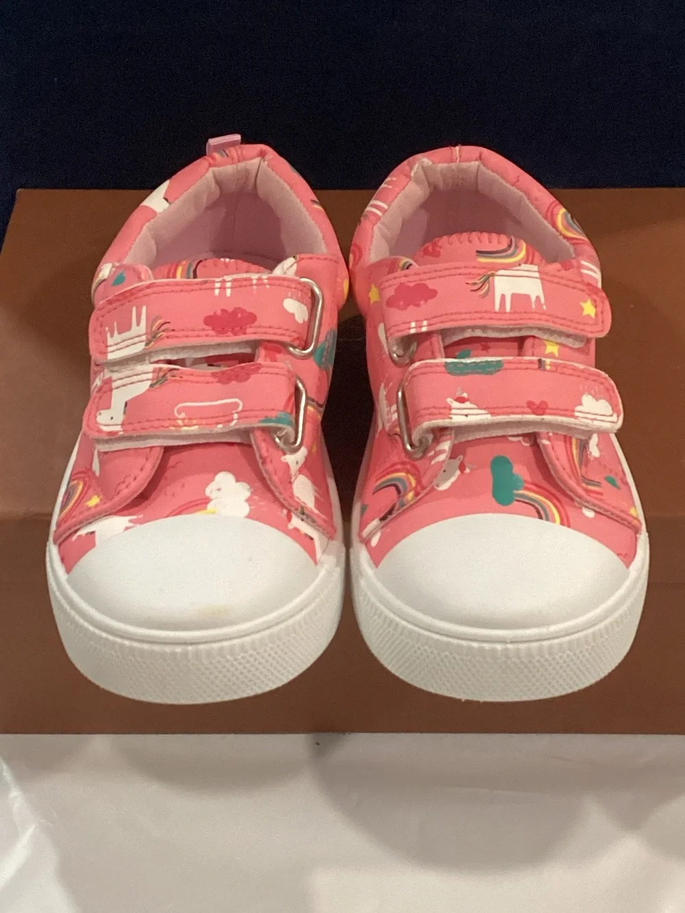 Girls Pink Rainbow Unicorn Velcro Sneakers Shoes Size 11K